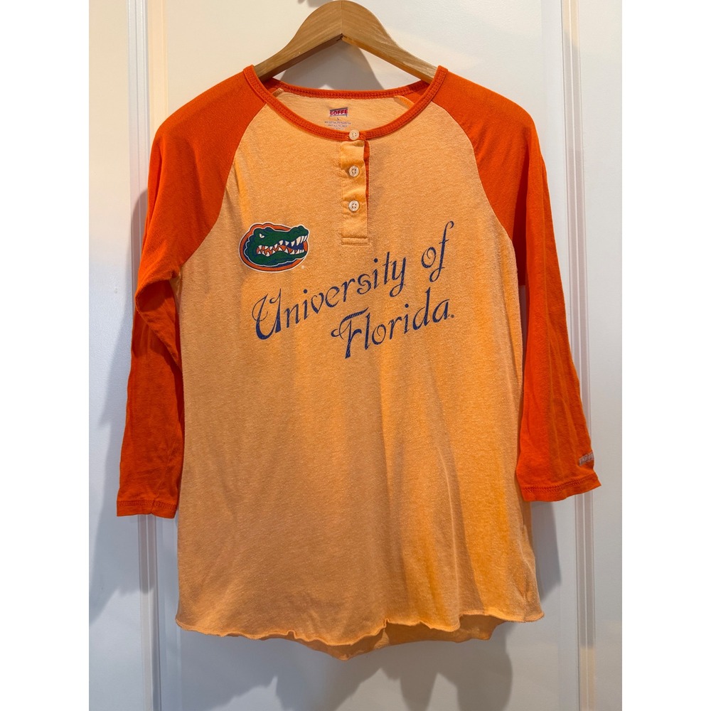 Soffe University of Florida Gators Henley Raglan 3/4 Sleeve Shirt Orange Women L